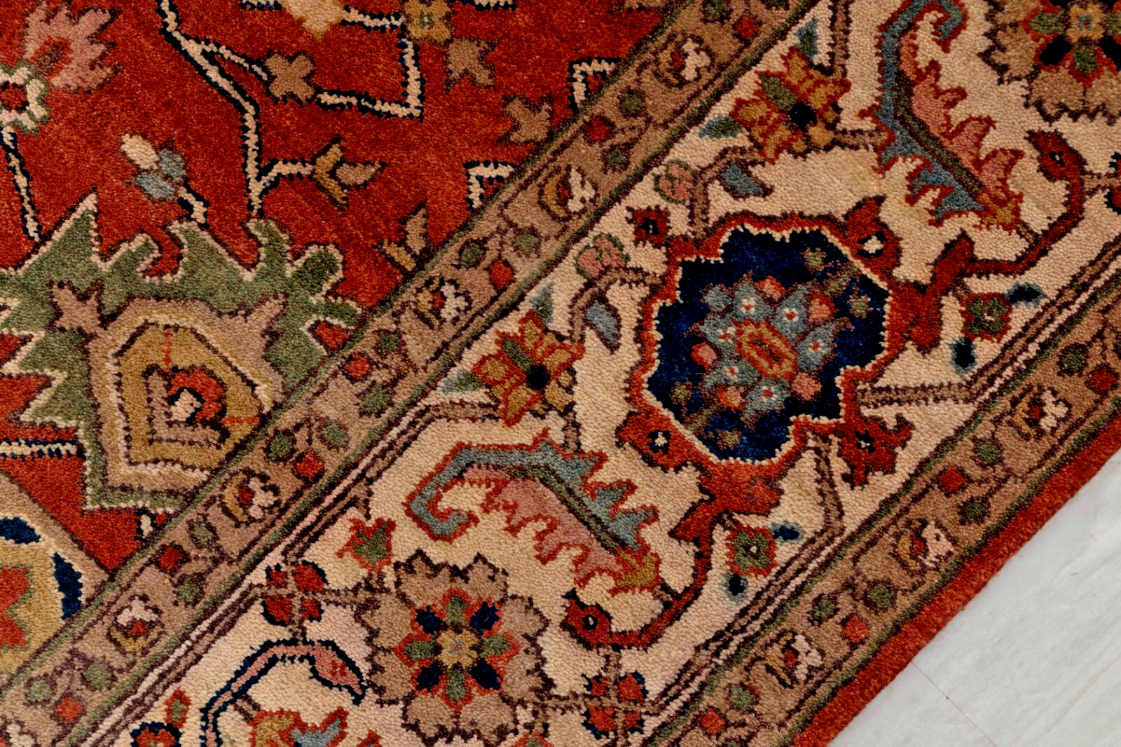 9×12 Traditional Look Rust Cream Fine Quality Weave Hand Knotted Living Room Rug