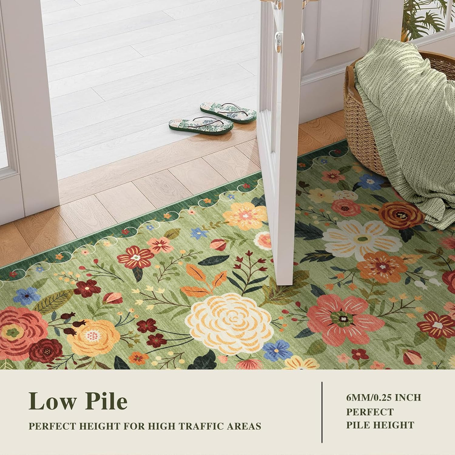 5X7 Washable Area Rug for Living Room, Floral Non-Slip Non-Shedding & Easy Care,