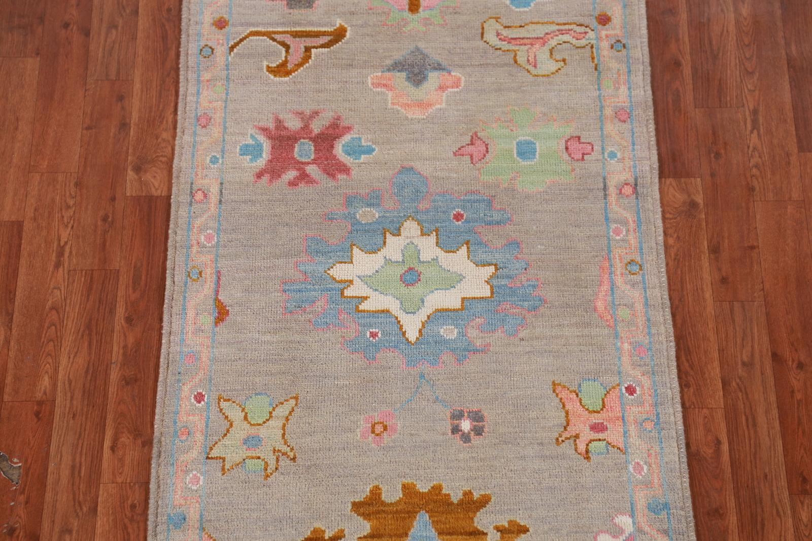 Vegetable Dye Wool Traditional Oushak Turkish Hand-knotted Runner Rug 3×10 ft
