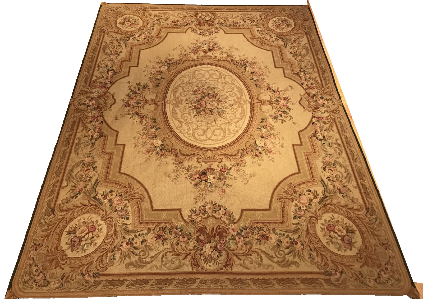 9 x 12 Antique Wash Hand woven French Aubusson Needle point 100% wool Area rug