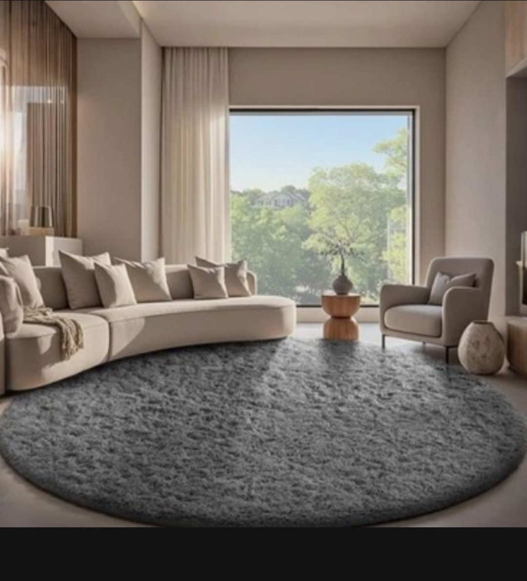 Ophanie Super Soft High Pile Non-Slip Washable Gray Round Plush Modern Area Rug