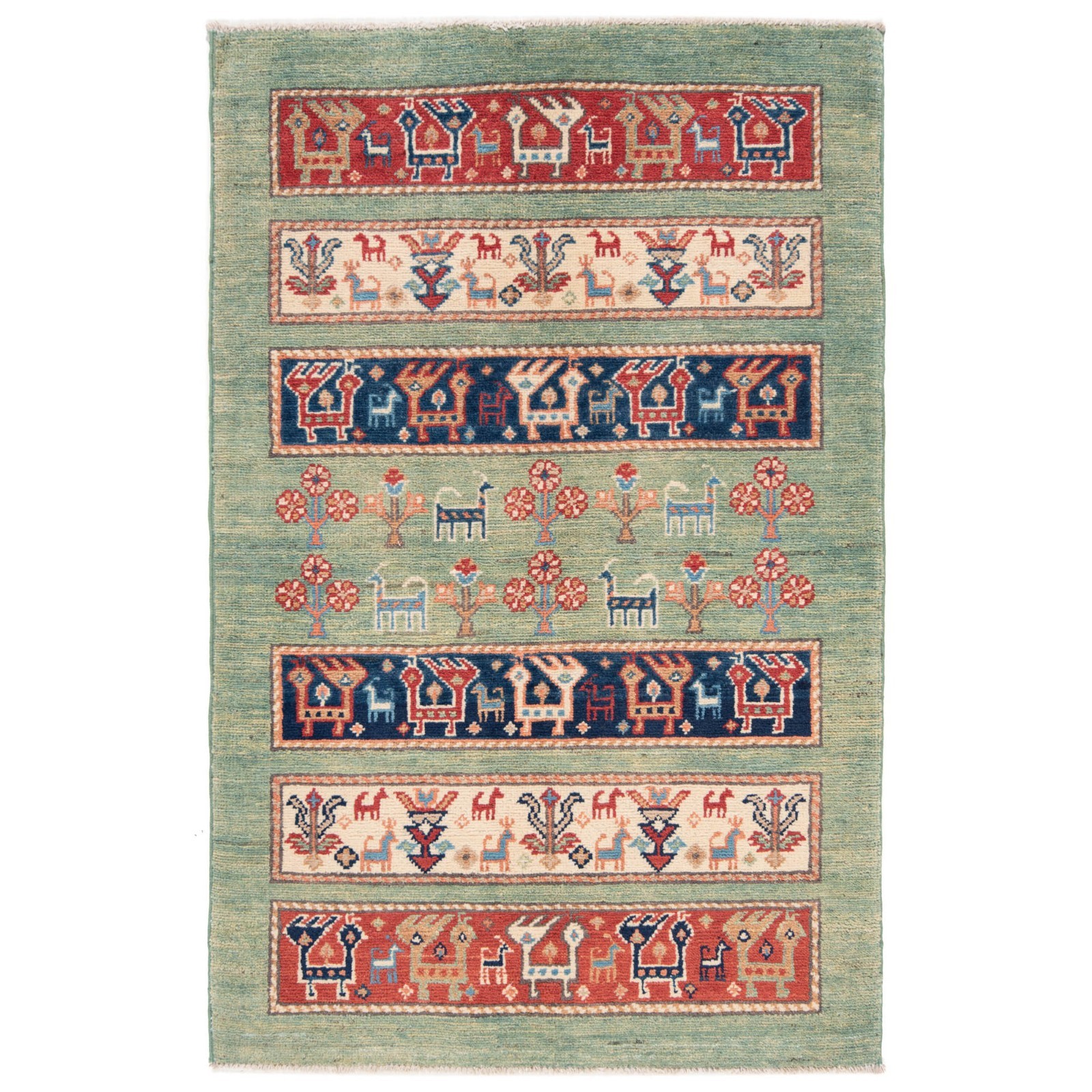 Kazak 125X81 Cm Hand-Knotted Oriental Carpet Rug New Green