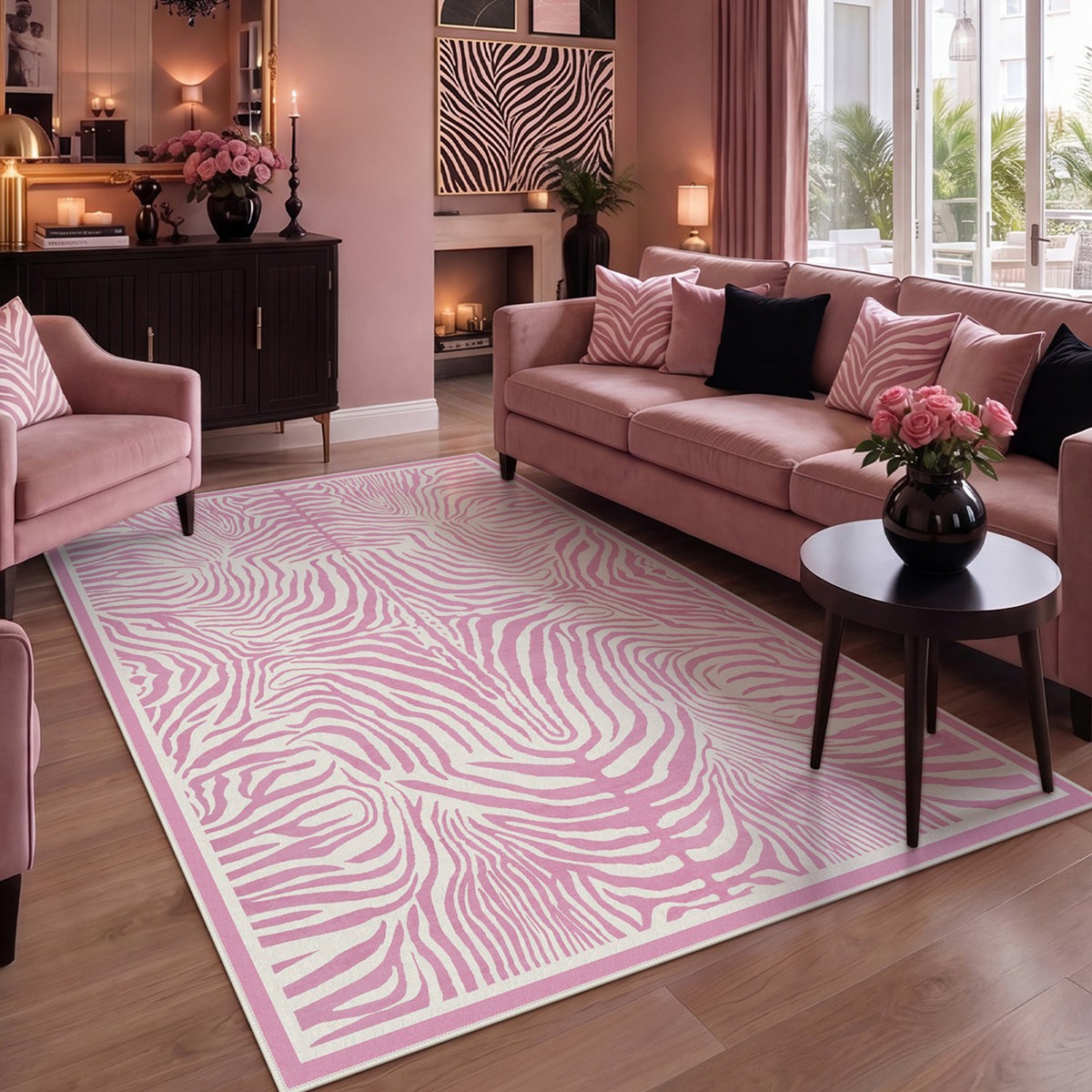 5X7 Washable Soft Area Rug, Zebra Print Low Pile Non Slip Carpet for Living Room