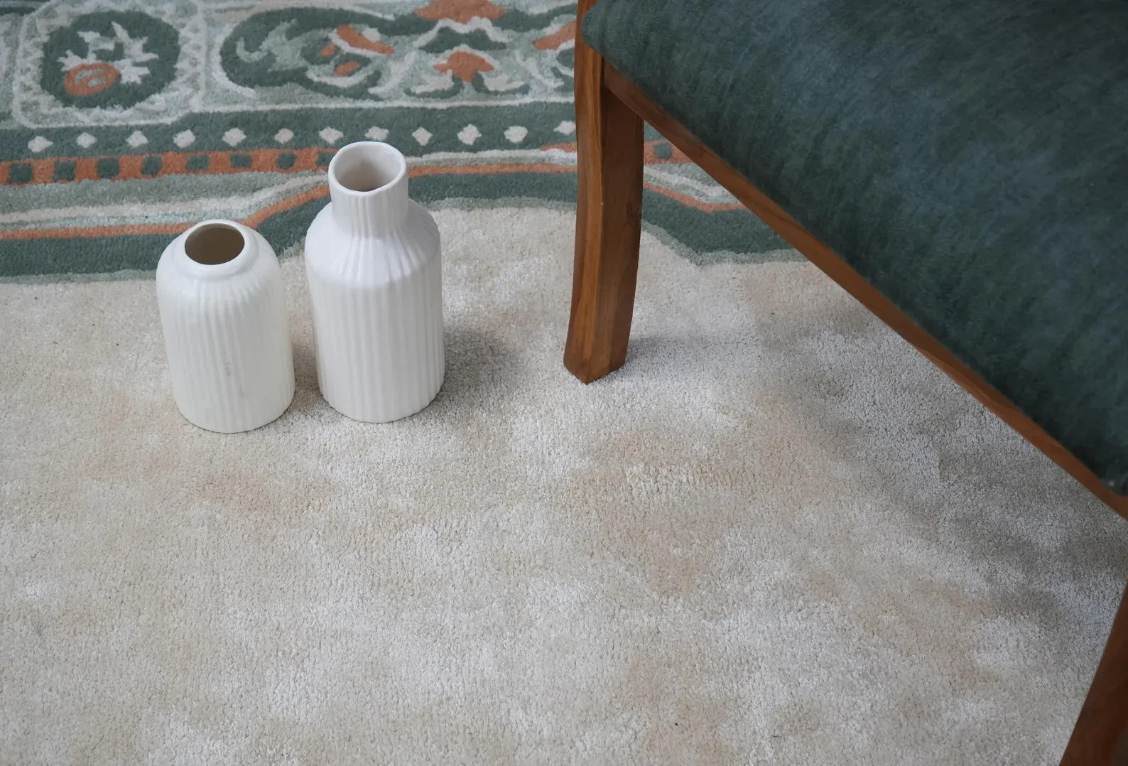 Hand Tufted Wool Area Rug | Sage Green Floral Border For Living Room carpet