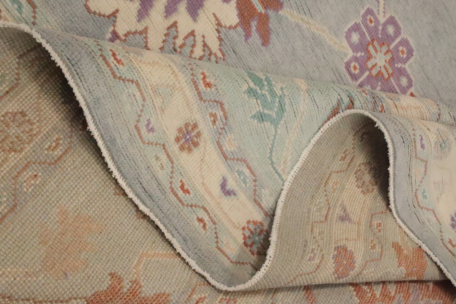 Vegetable Dye Light Blue / Gray Oushak Large Rug 12×15 Ft Handmade Wool Carpet