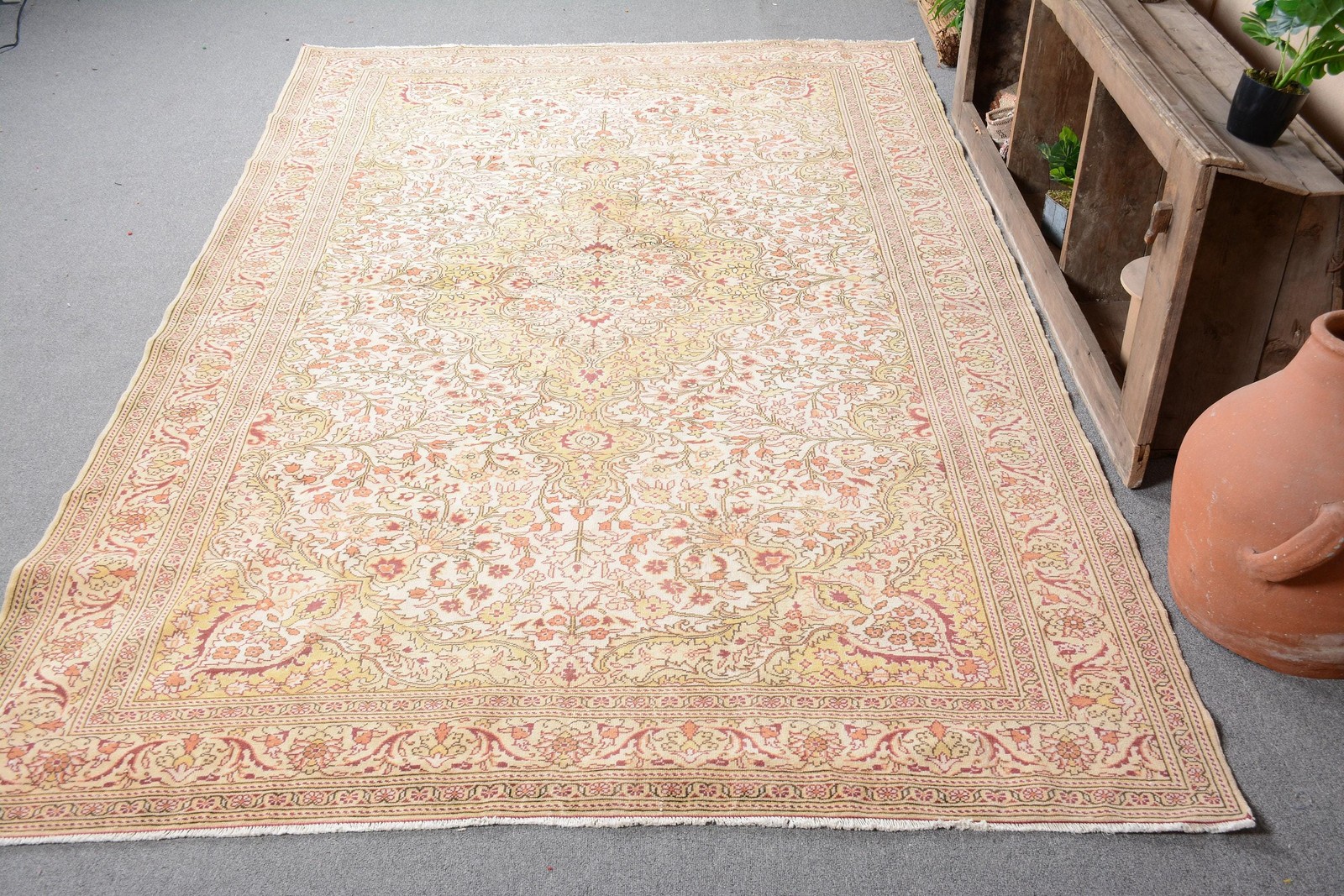 Turkish Vintage Rug, Large 6,4×10,6 ft (196×323 cm) Rug, Red Oriental Wool Rug