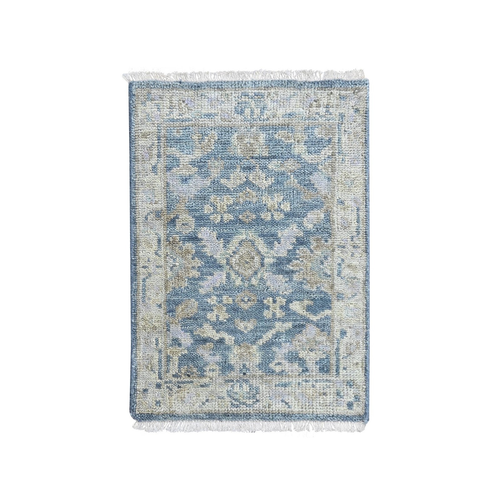 2’x3′ Aegean Blue Oushak All Over Design Hand Knotted Shiny Wool Mat Rug 10480