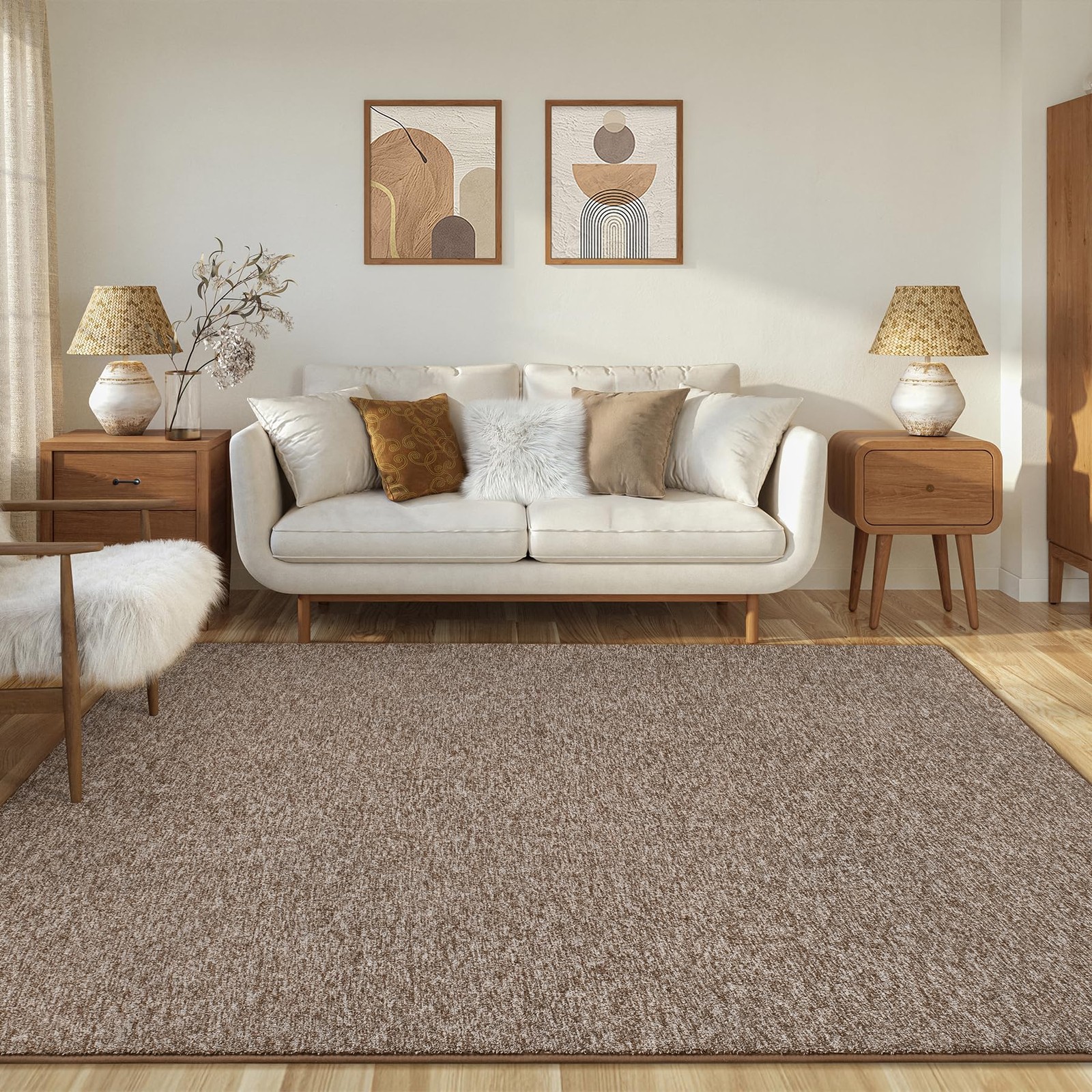 3×5 ft Modern Memory Foam Area Rug LowPile Brown White For Playroom