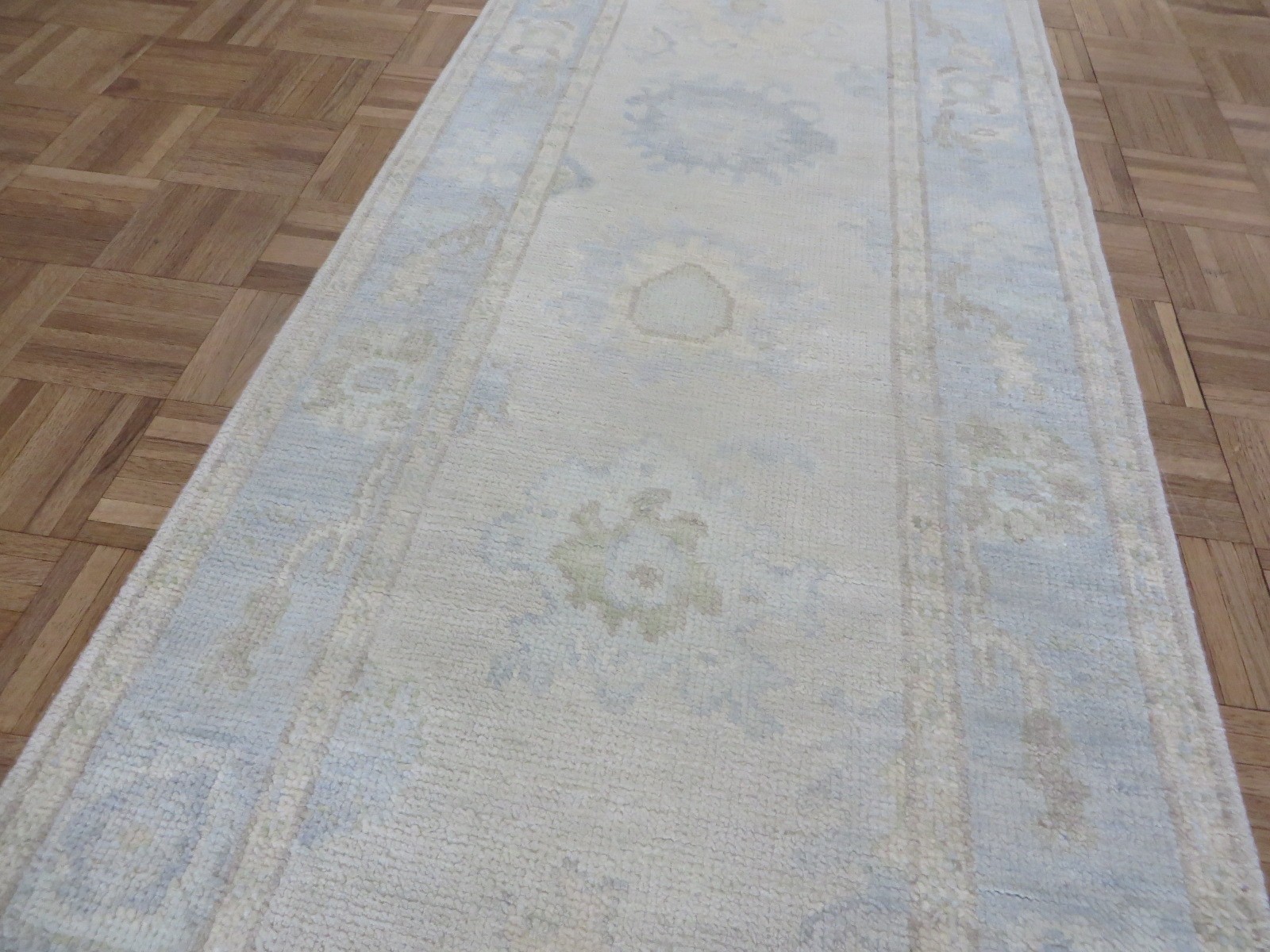 2’6 x 12 Runner Hand Knotted Beige Modern Oushak Oriental Rug G16712