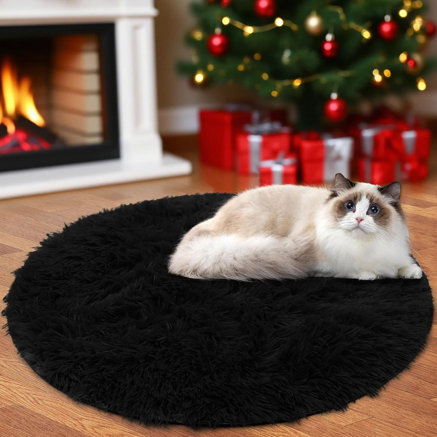 Round Rugs for Bedroom Living Room Dorm, Fluffy Soft Indoor Circle 24″ Black