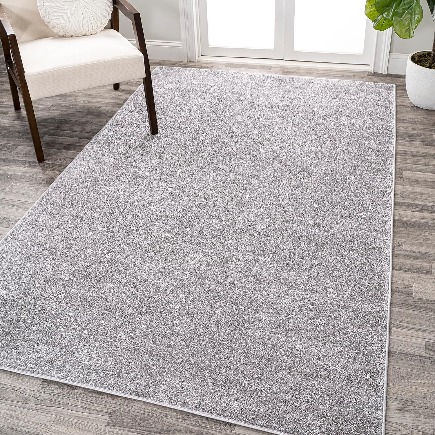 Haze Solid Low-Pile Area Rug 8×10 ft – Easy Clean Grey for Living Room & Bedroom