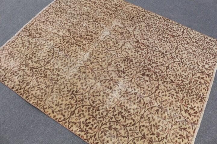4,9×5,8 ft Vintage Rug, Turkish Area Rug, Brown Beige Ombré Rug