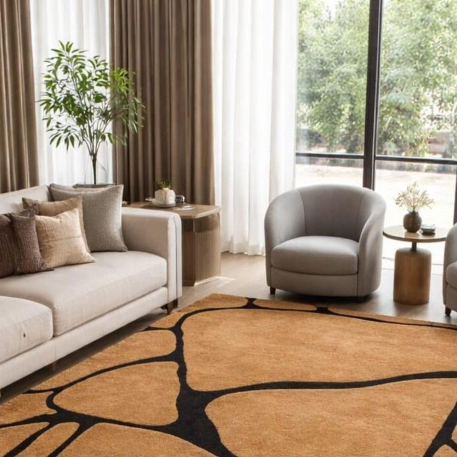 Hand Tufted Wool Area Rug Modern Abstract Brown Black Carpet Living Room Custom