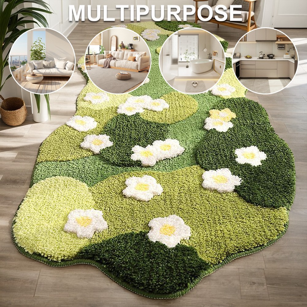 Moss Rug Fluffy Plush Bedroom Bedside Area Rug Green Forest Irregular Floor Mat