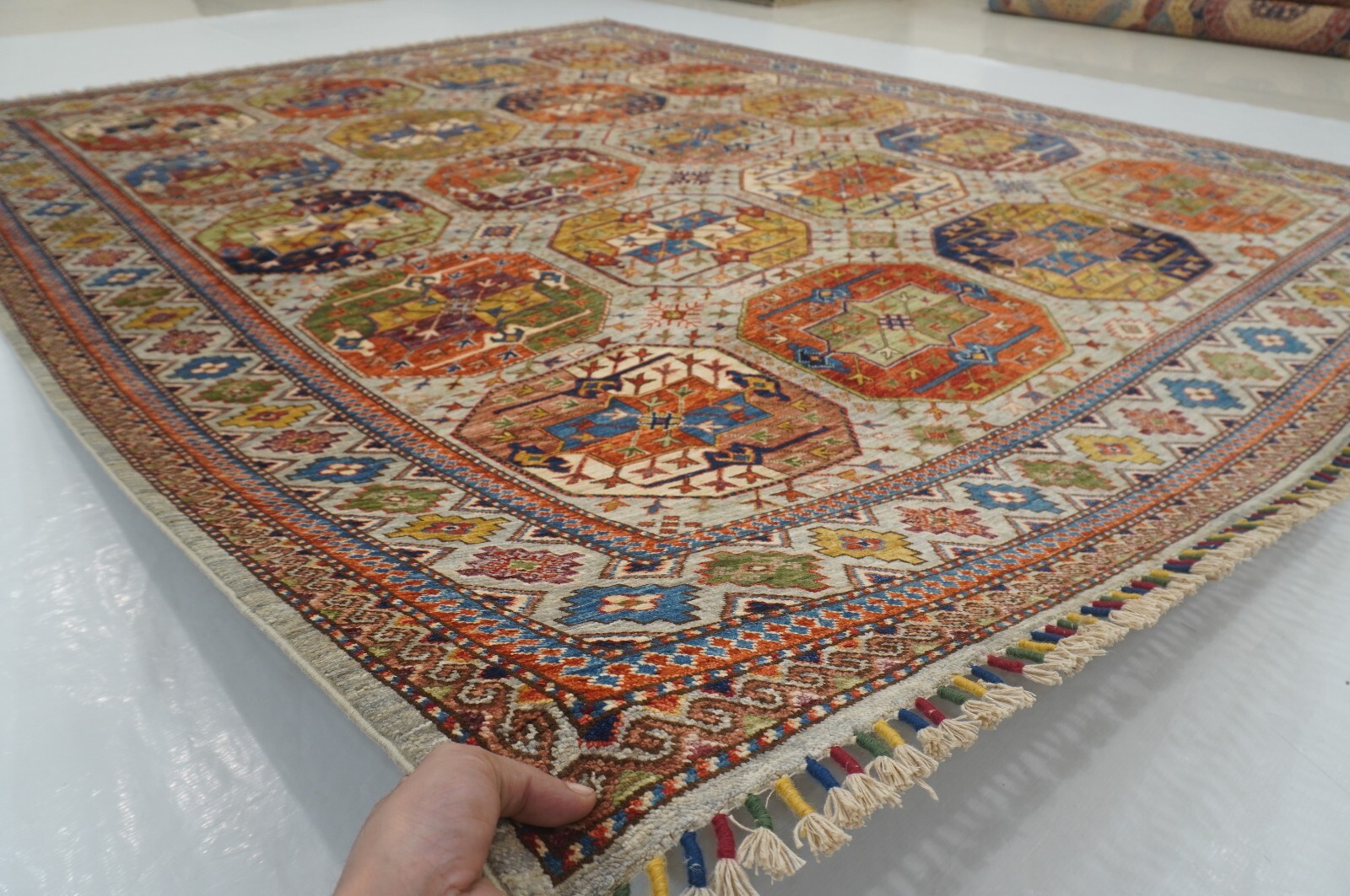 8 x 10 ft Taupe Gray Ersari Afghan Hand Knotted Veg dyes Wool Tribal Area Rug