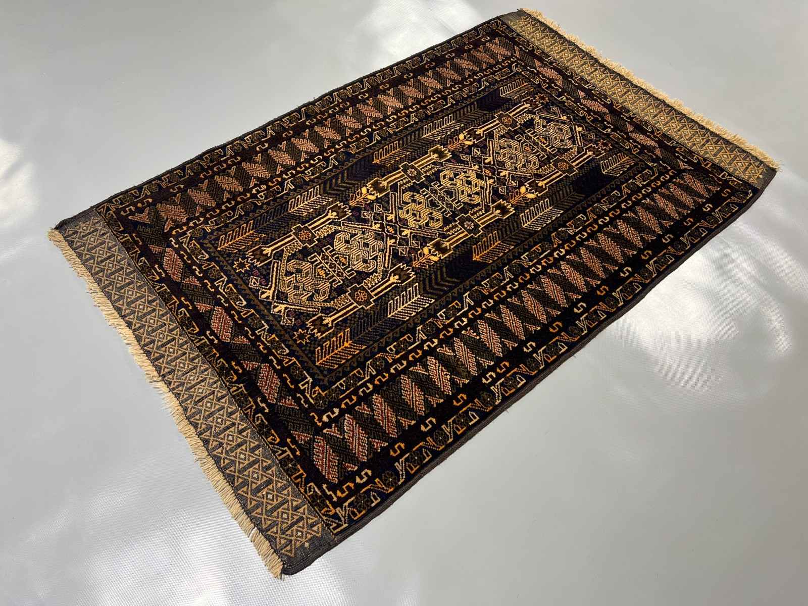 3 x 4’6 Ft Elegant Afghan Baluchi Tribal Accent Rug Geometric Dark Navy Wool Rug