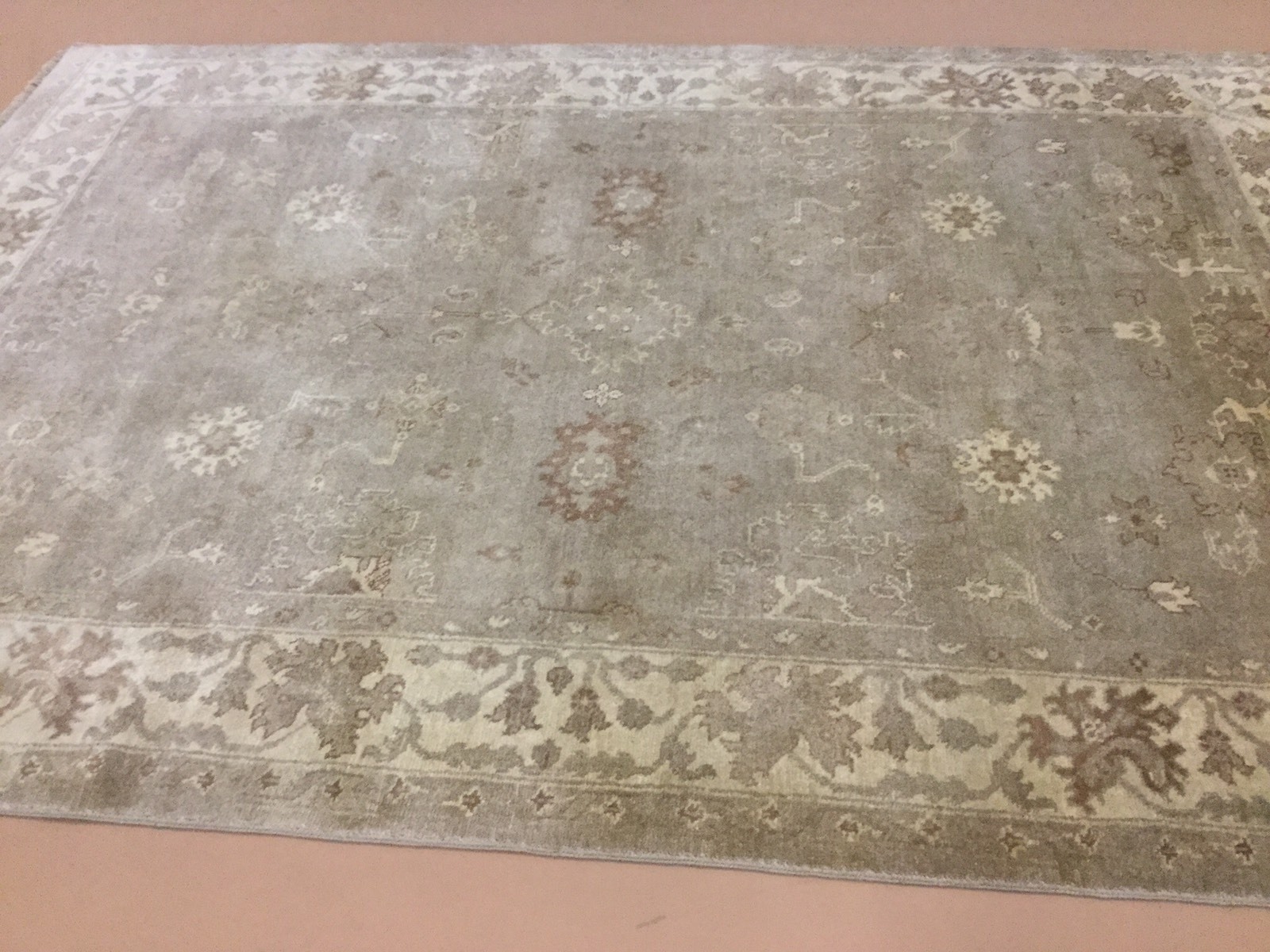 6′.3″ X 9′.3″ Soft Green Beige Fine Oushak Oriental Area Rug Hand Knotted Wool