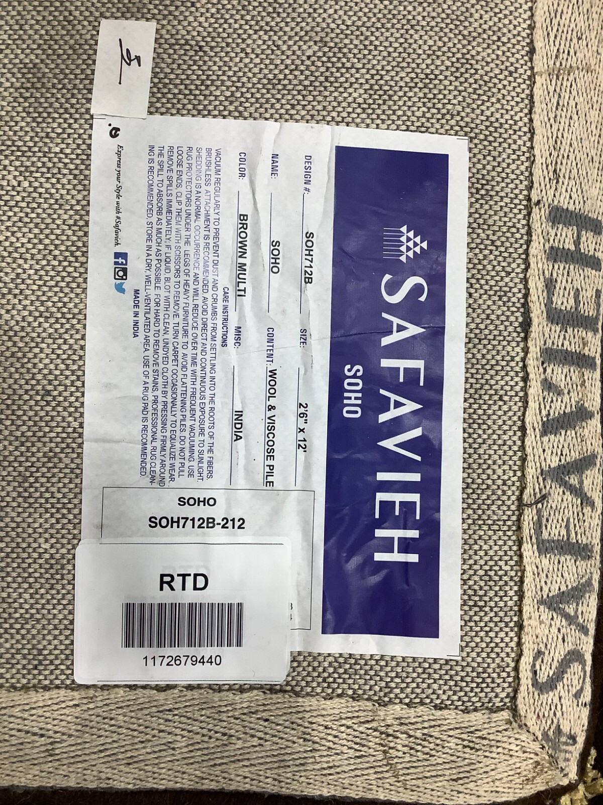 BROWN / MULTI 2′-6″ x 12′-0″ Flaw in Rug, Reduced Price 1172679440 SOH712B-212