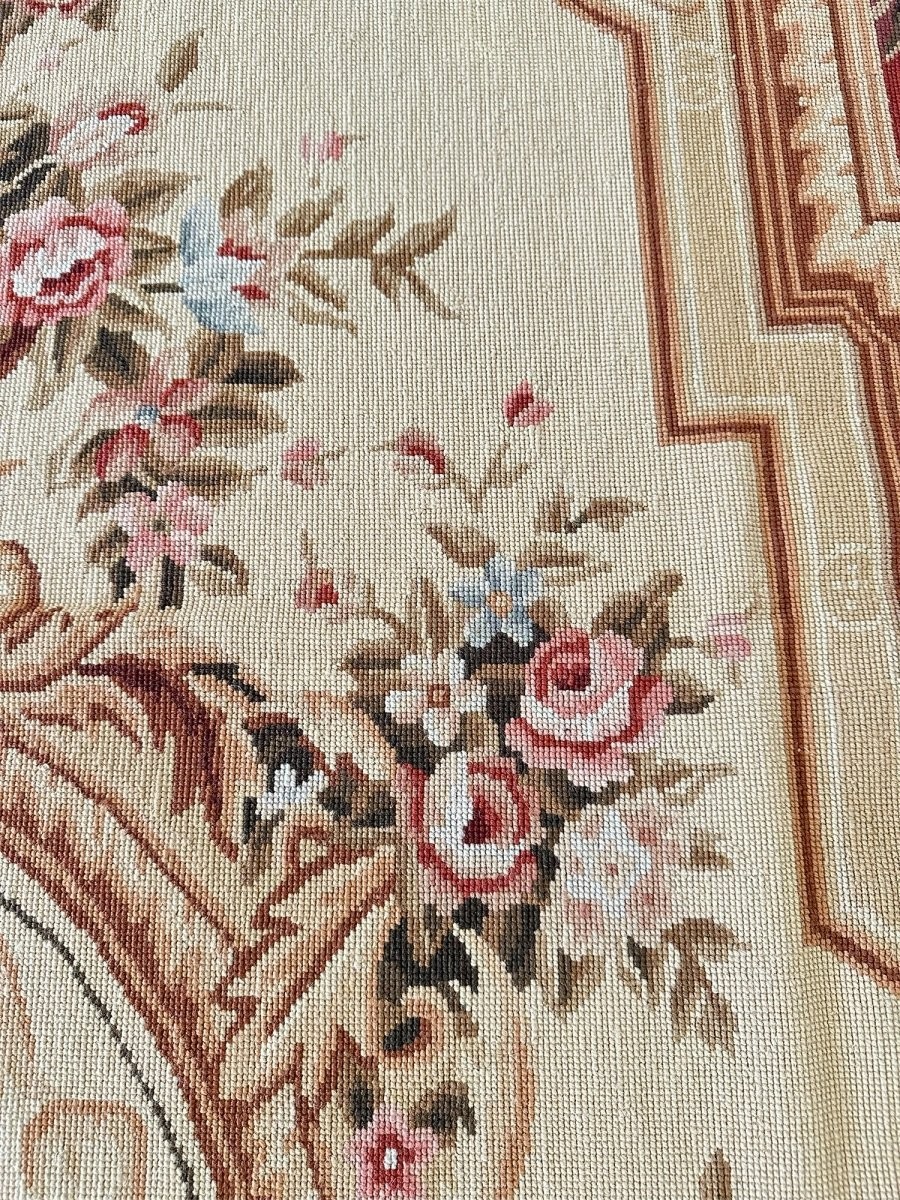 6×9 French Needlepoint Wool Rug – Aubusson Floral Medallion – Free US Shipping