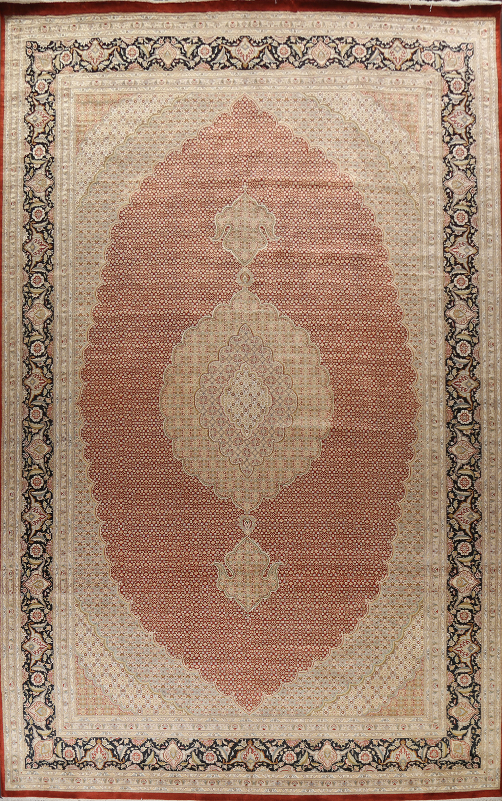 Wool/ Silk Vegetable Dye Tebriz Mahi Traditional 12×18 Palace Sized Rug Handmade