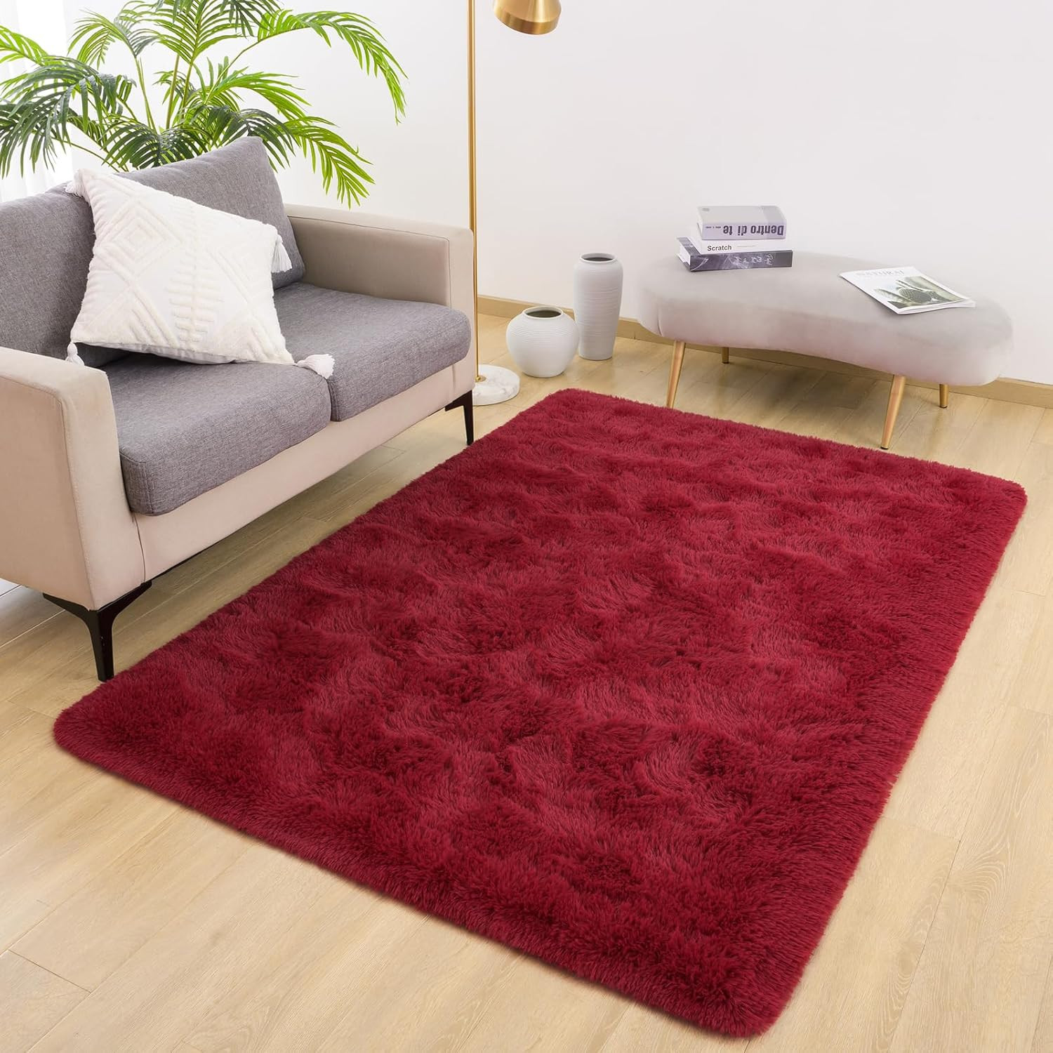 Wine Red Rug 4X6 Rugs for Bedroom Fluffy Christmas Area Rug Soft Living Room Sha