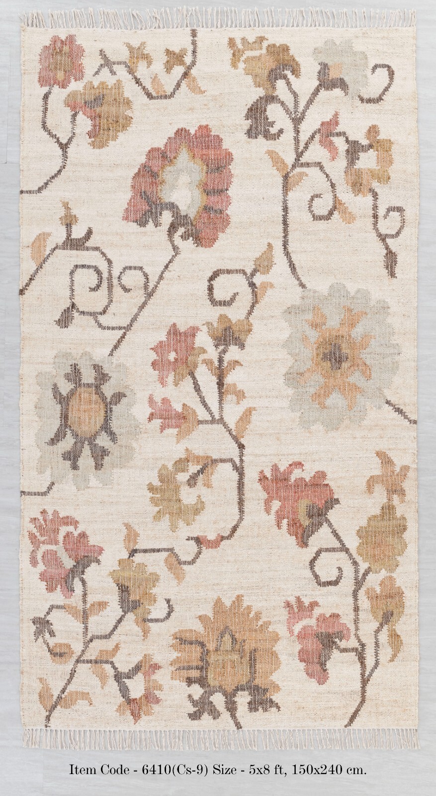 Jute Hand Woven High Quality Floral Style Bohemian Decor Flatweave Kilim Rug