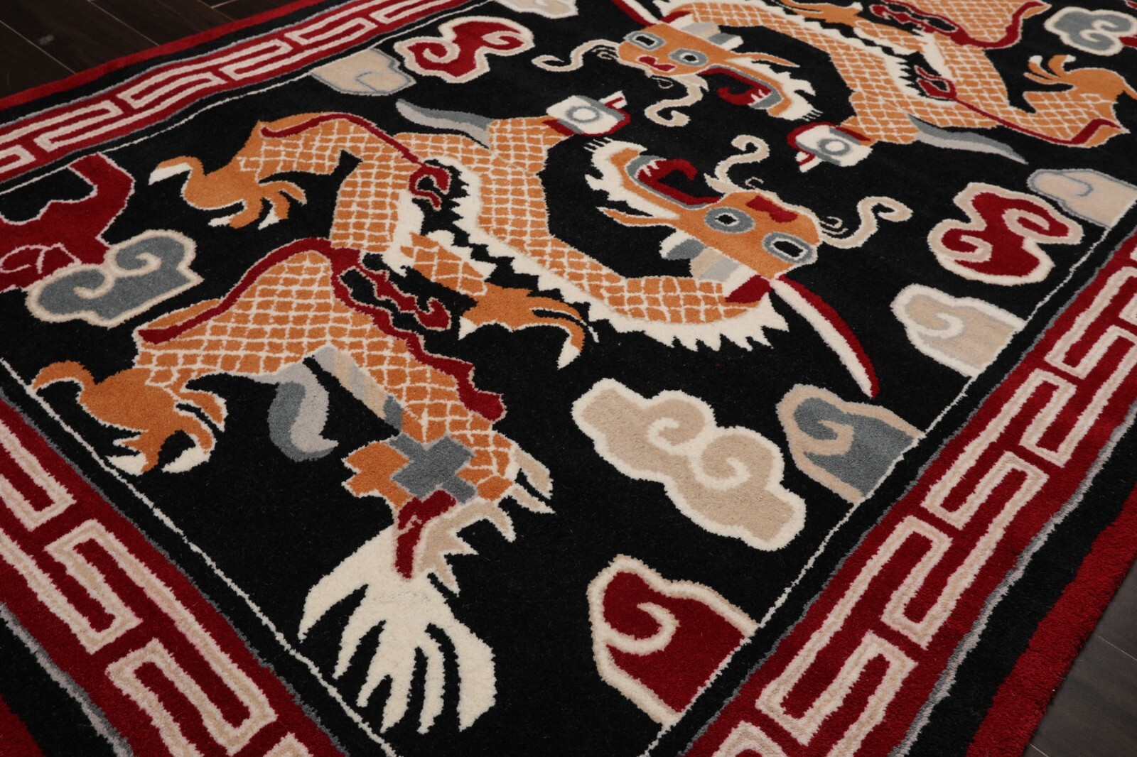 Multi Size Hand Tufted Rust Dragon & Phoenix Decorative Art Deco Wool Area Rug