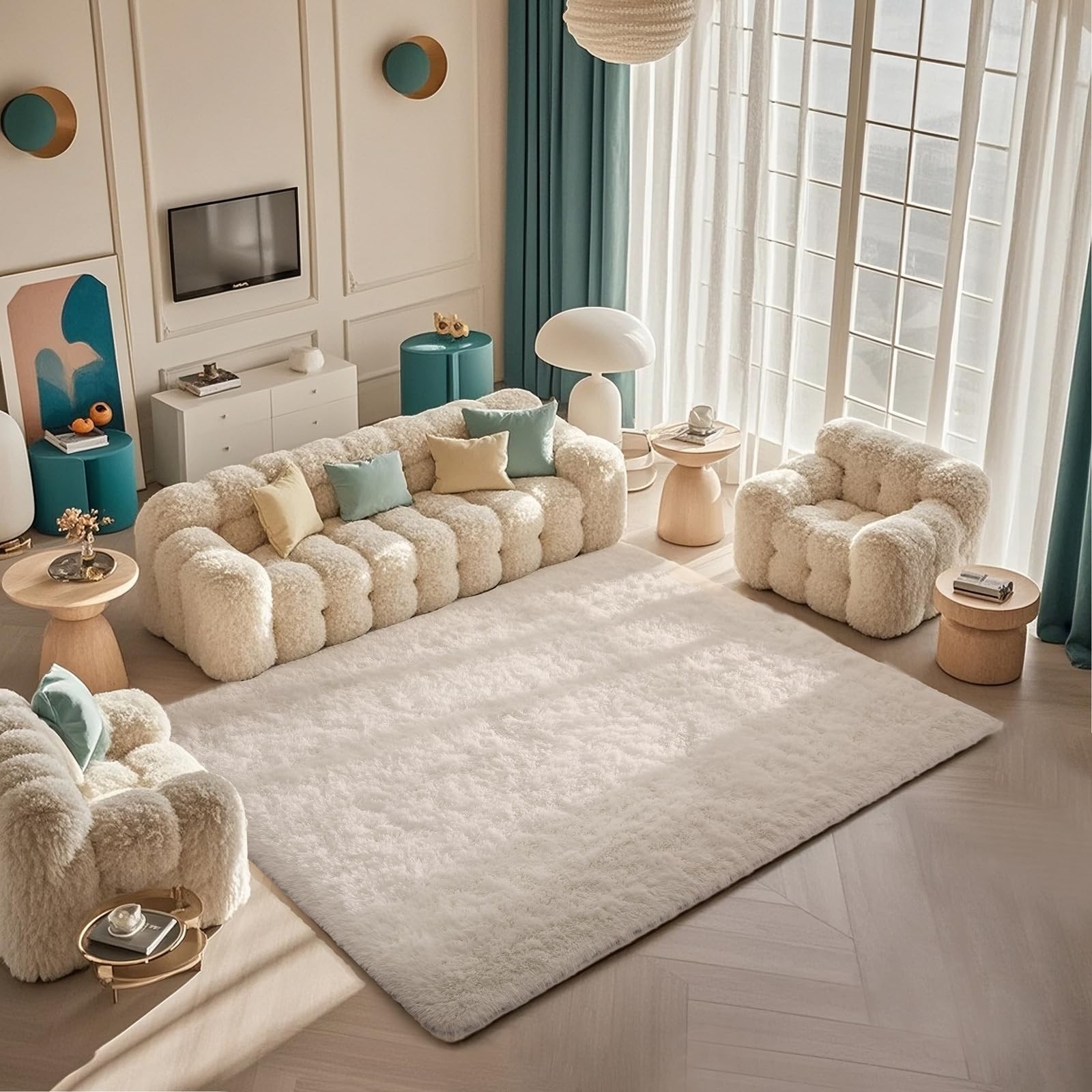 5×7 Area Rugs for Living Room Ivory, Fluffy Shag Large Fuzzy Plush Soft Rug, …