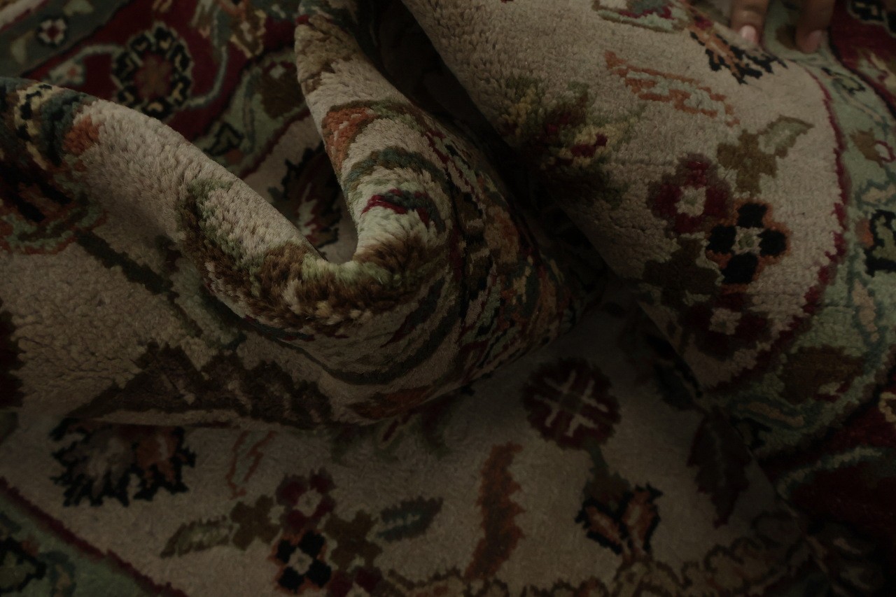 Classic Red and Taupe Beige 4×4 Round Rug with Exquisite Detailed Motifs