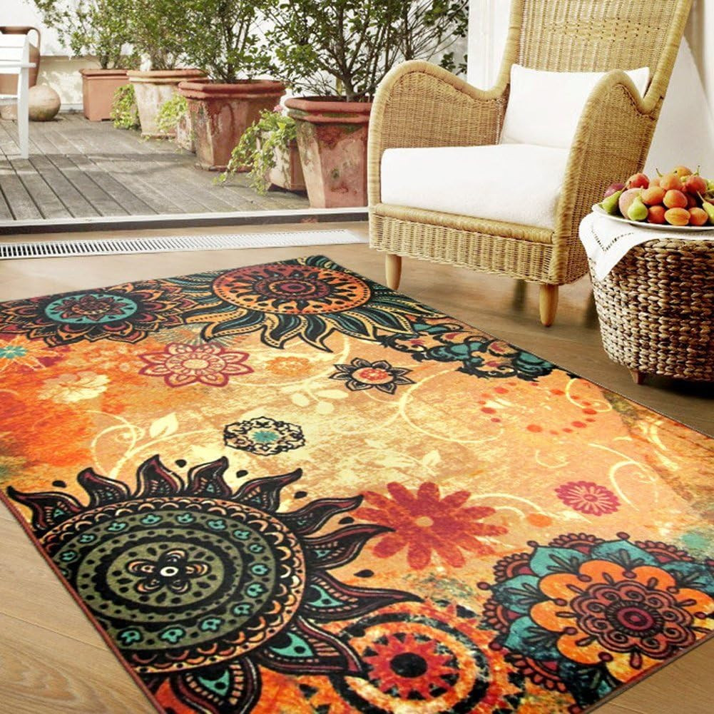 Contemporary Boho Retro Style Abstract Living Room Floor Carpets,Non-Skid Indoor