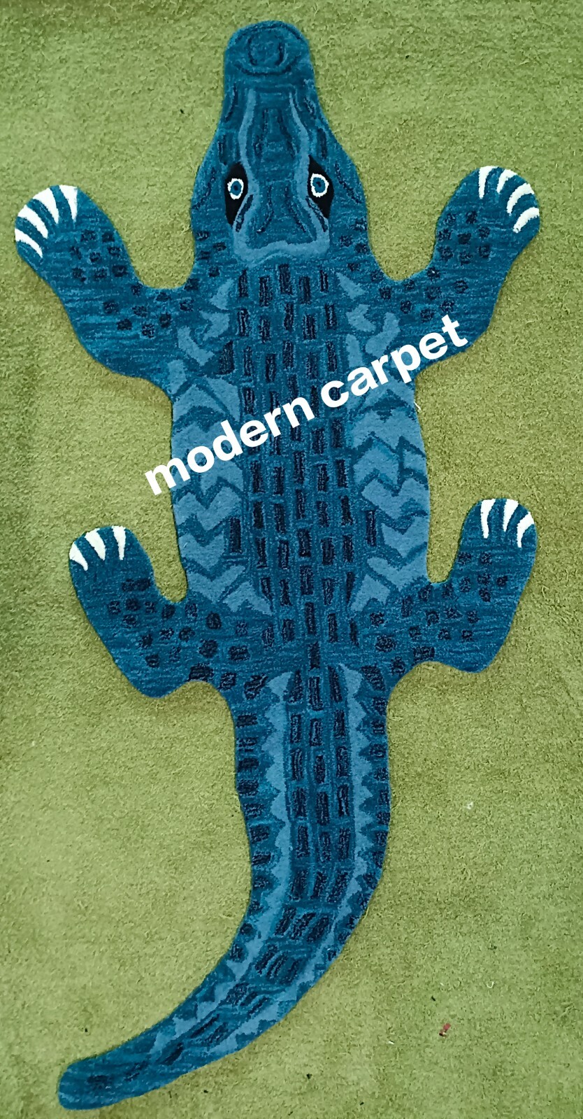 Crocodile rug BLACK color Hand Made Wool Cotton Backing Rug Home Beautiful crock