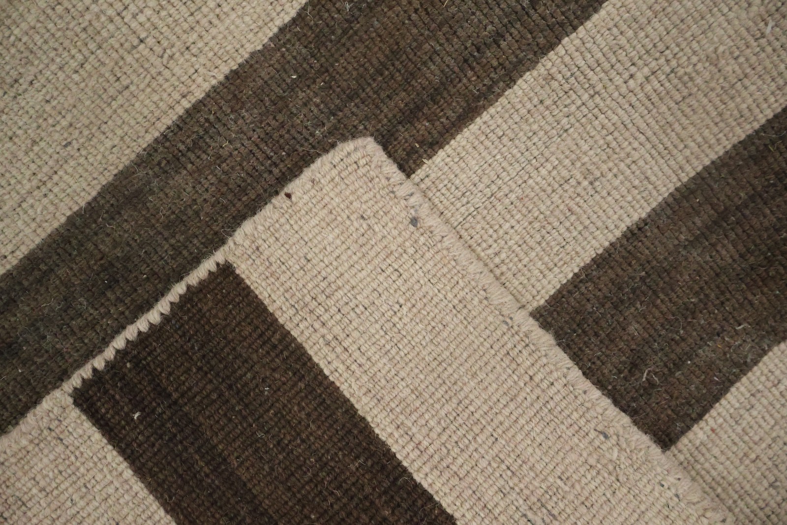 Brown and Ivory Stripes Area Rug 8×10 Room Size Hand-made Modern Wool Carpet