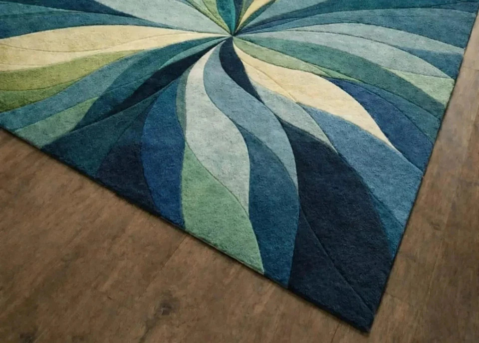 Hand Tufted Wool Area Rug Blue Green Abstract Area Rug Handmade Carpets