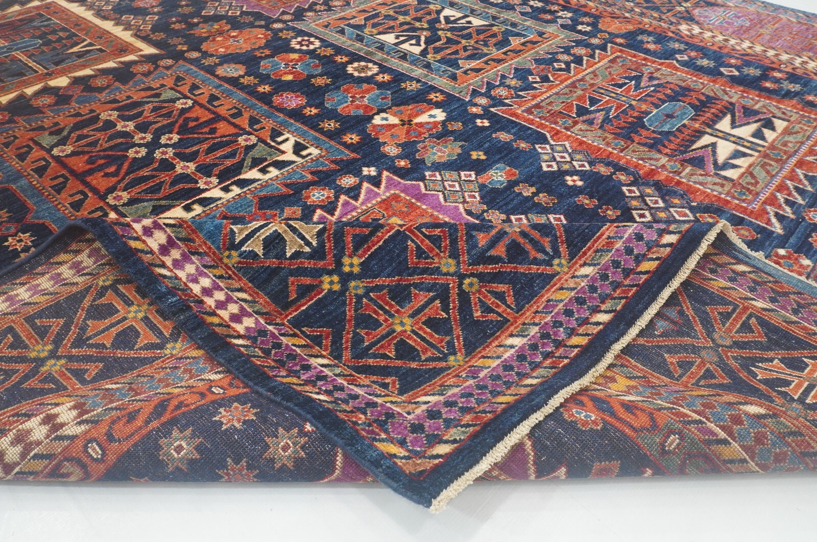 8 x 10 ft Navy Blue Samarkand Afghan Hand Knotted Wool Oriental Area Rug