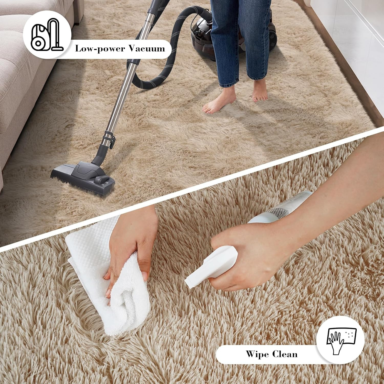 Fluffy Rug Shaggy Area Rug, Beige 2×4 Area Rugs for Bedroom, Small Bedside Rug,