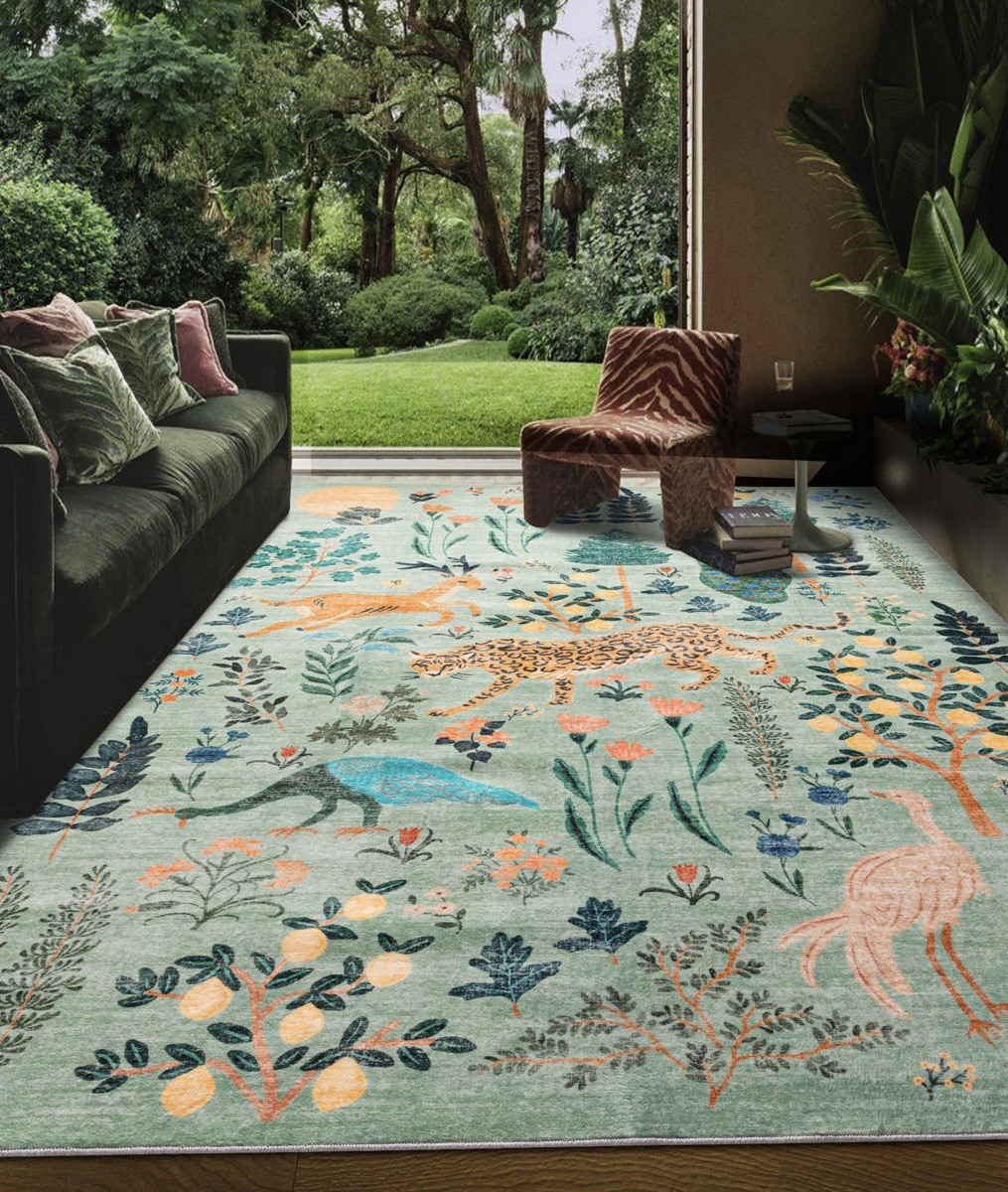 Sale! Bliss Jungle Botanical Soft Machine Washable Indoor Area Rug 9×12 Green