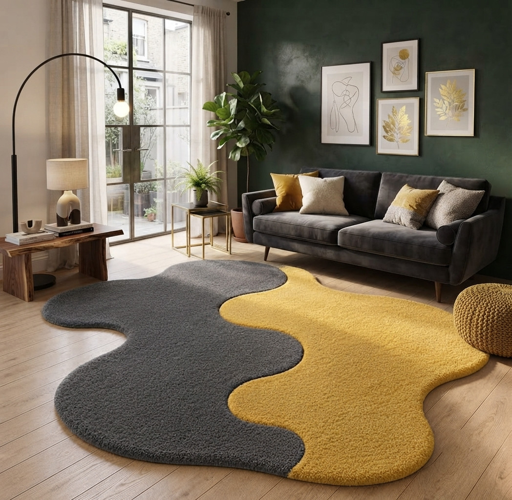 Modern Irregular Wool Rug Hand Tufted Abstract Area Rugs Living Room Home Carpet