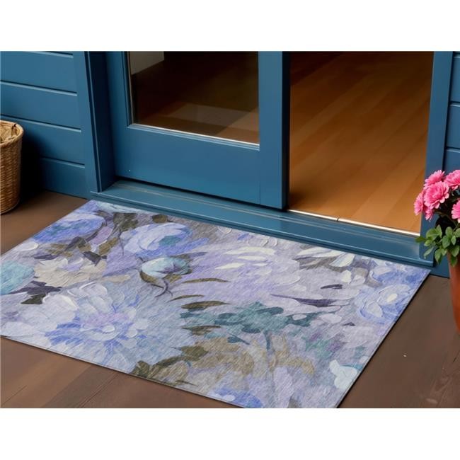 3×5 ft. Purple & Blue Floral Washable Transitional Indoor & Outdoor Rectangle…