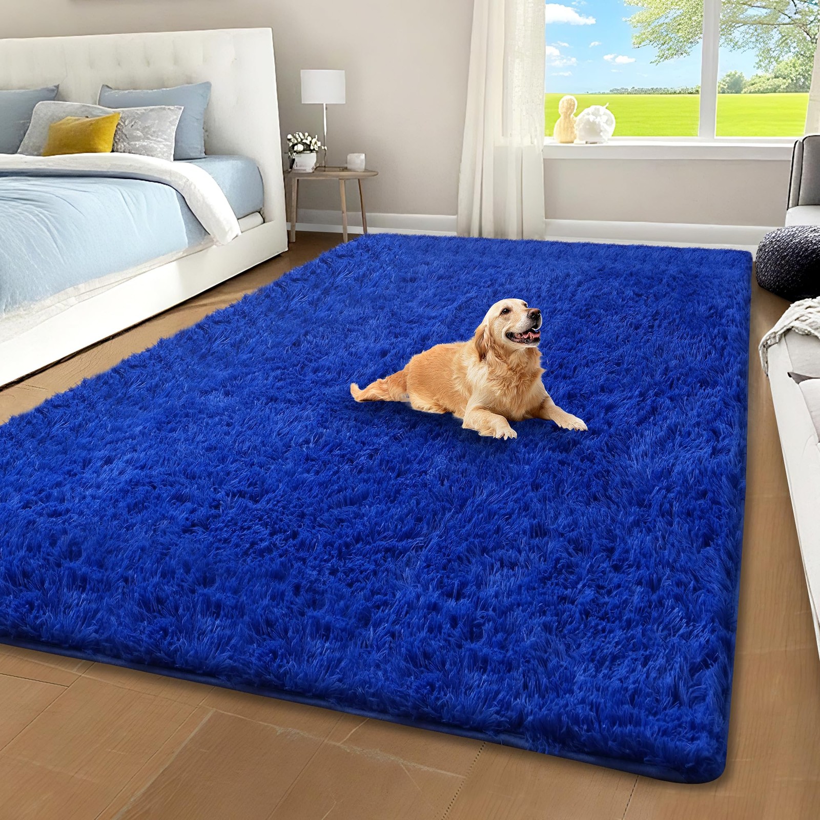 Blue Shag Area Rug for Bedroom, 4×6 Fluffy Shaggy Rugs for Living Room Boys K…