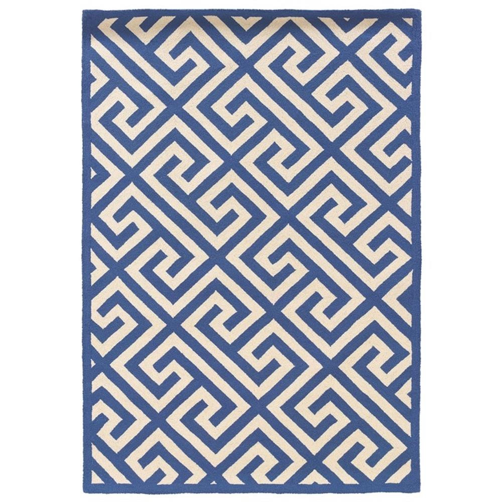 Linon Silhouette Greek Key Hand Hooked Wool 8’x10′ Rug in Navy