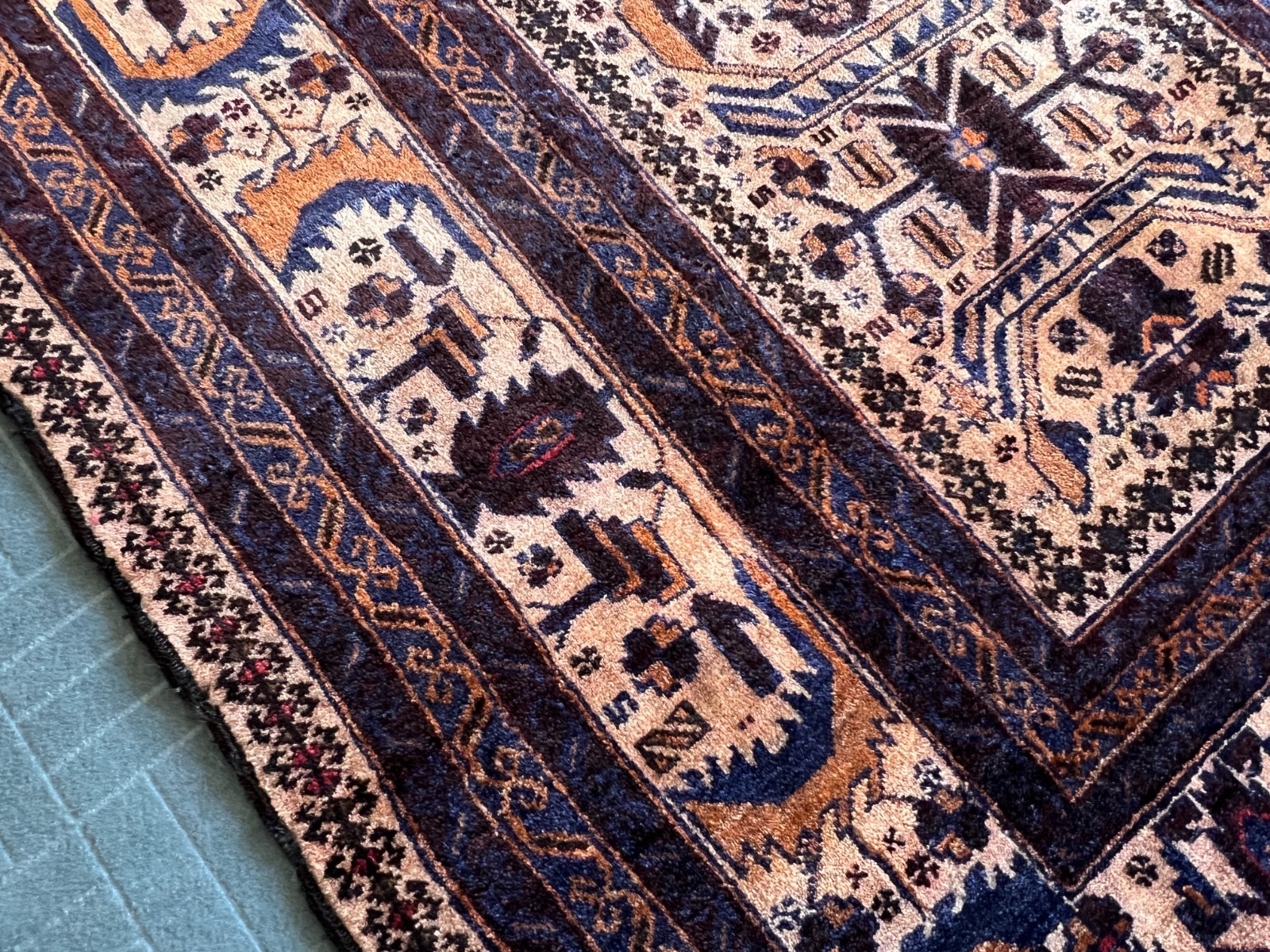 Vintage Afghan Baluchi Rug – Wool Tribal Carpet, 3’7 x 6’10, Boho Home Decor