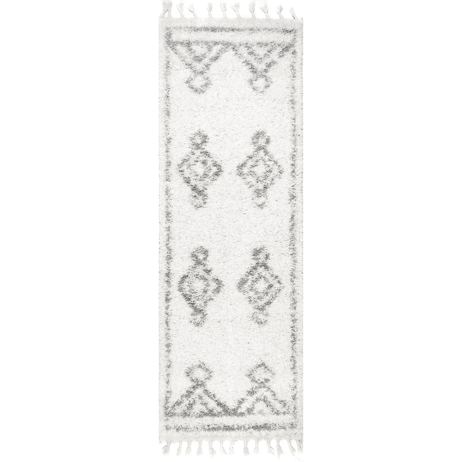 Nuloom Mackie White/Ivory 26 X 10 Moroccan Shag Tassel Soft And Cozy High