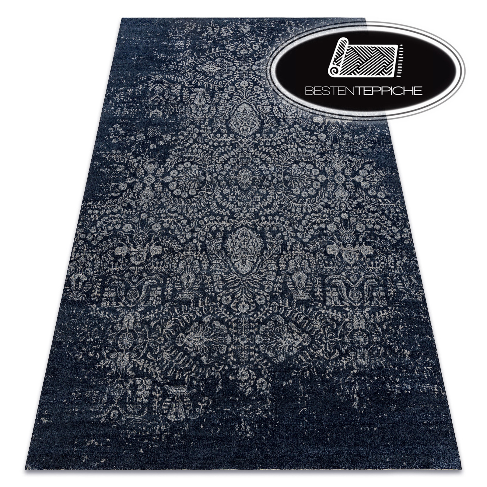 Modern Wool Rugs Jade 45008/500 Ornament Dark Blue Beige Best Quality