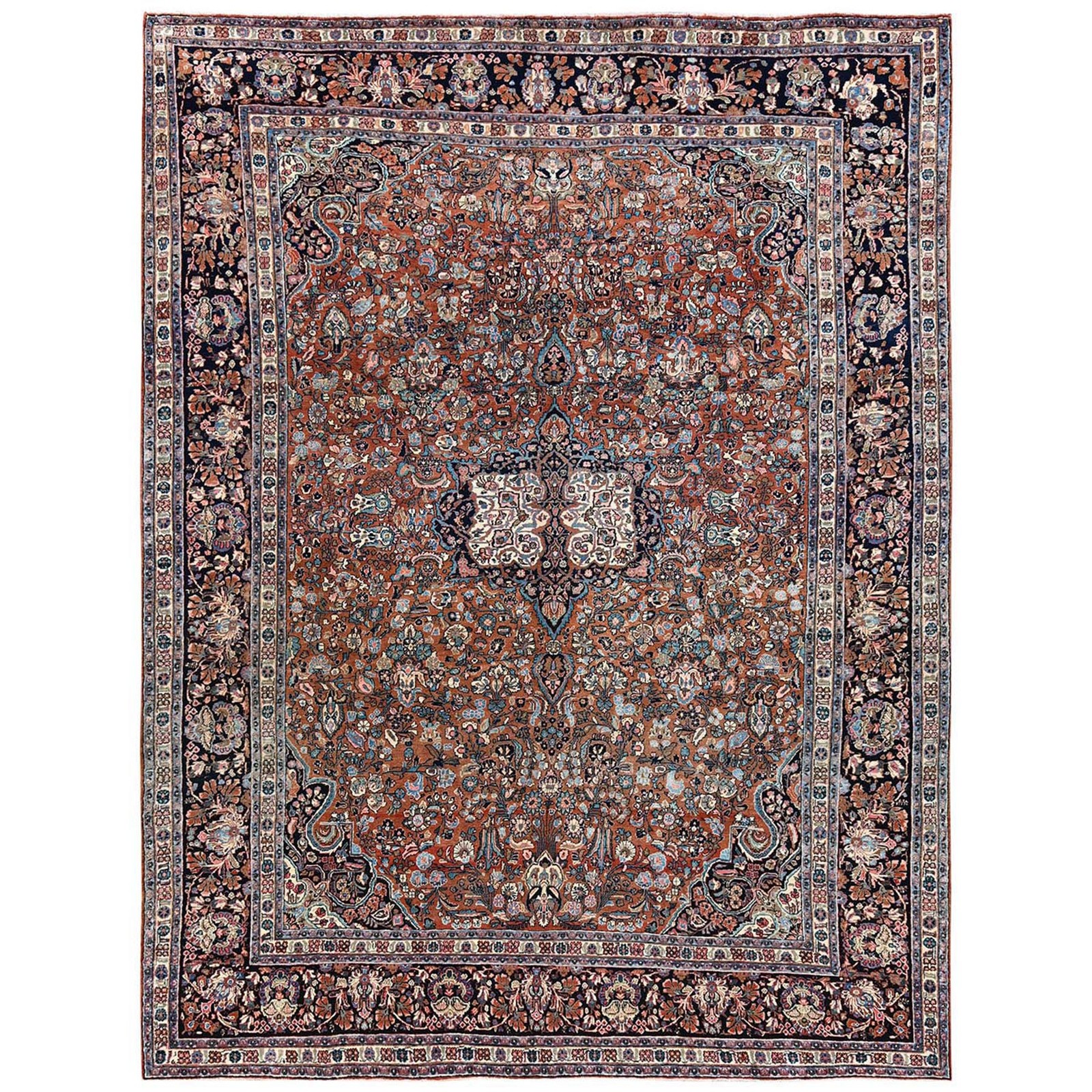 9’x12′ Brown Antique Zoroastrian Saroogh Hand Knotted Wool Oriental Rug 2753