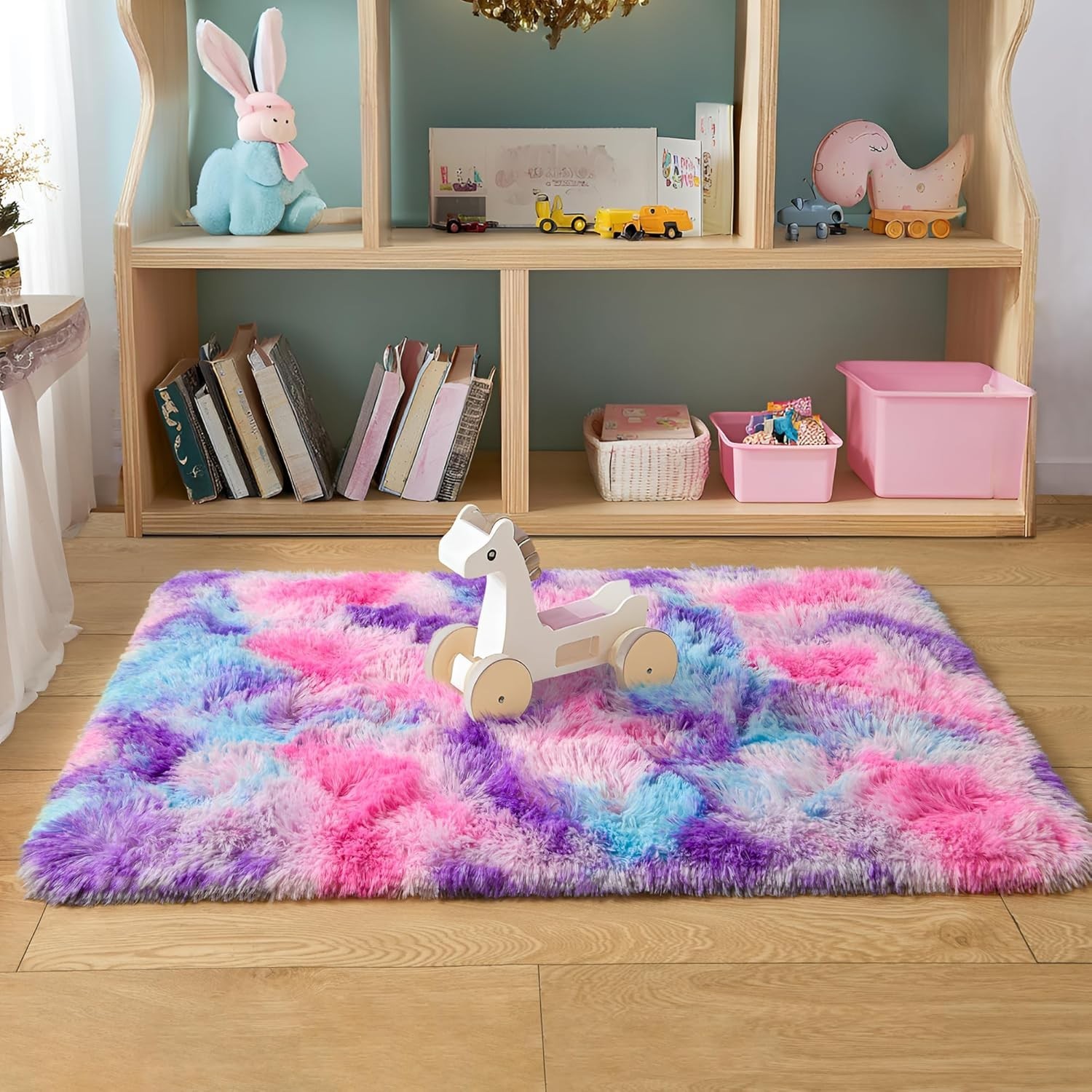 Soft Rainbow Rug for Girls Room, Cute Fluffy Girls Bedroom Rugs, 2X3 Feet Shaggy
