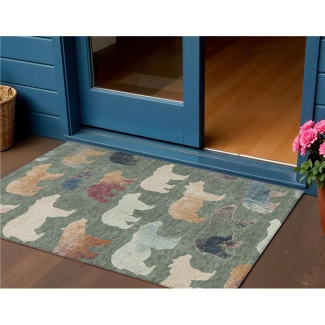 3×5 ft. Green Ivory & Copper Animal Print Washable Transitional Indoor & Outd…