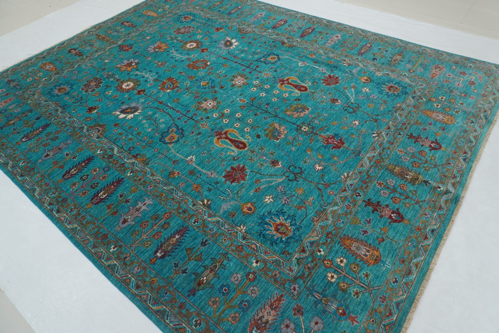 8×10 ft Turquoise Blue Afghan Hand Knotted Wool Oriental Rug