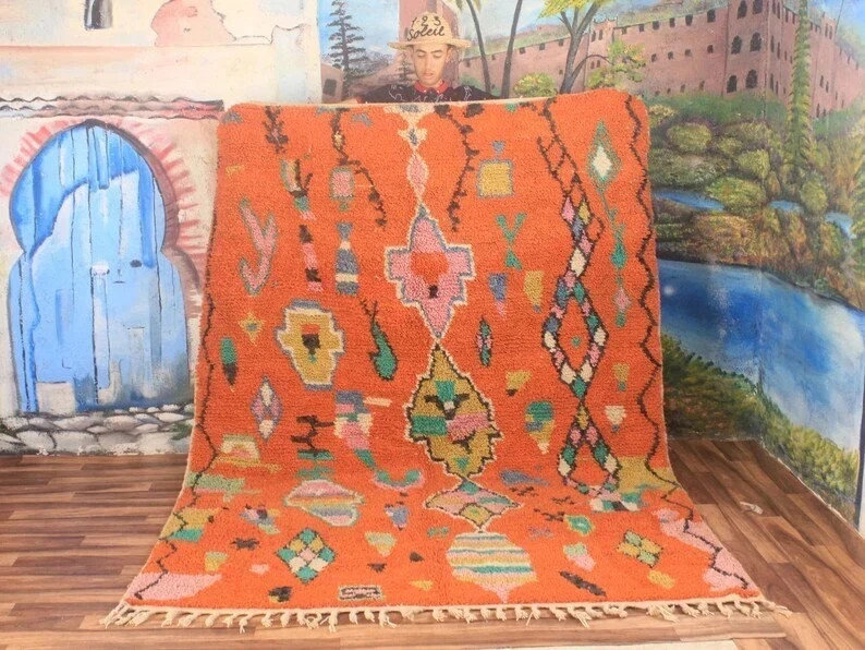 Moroccan Orange rug, Beni ourain Orange rug, wool berber rug