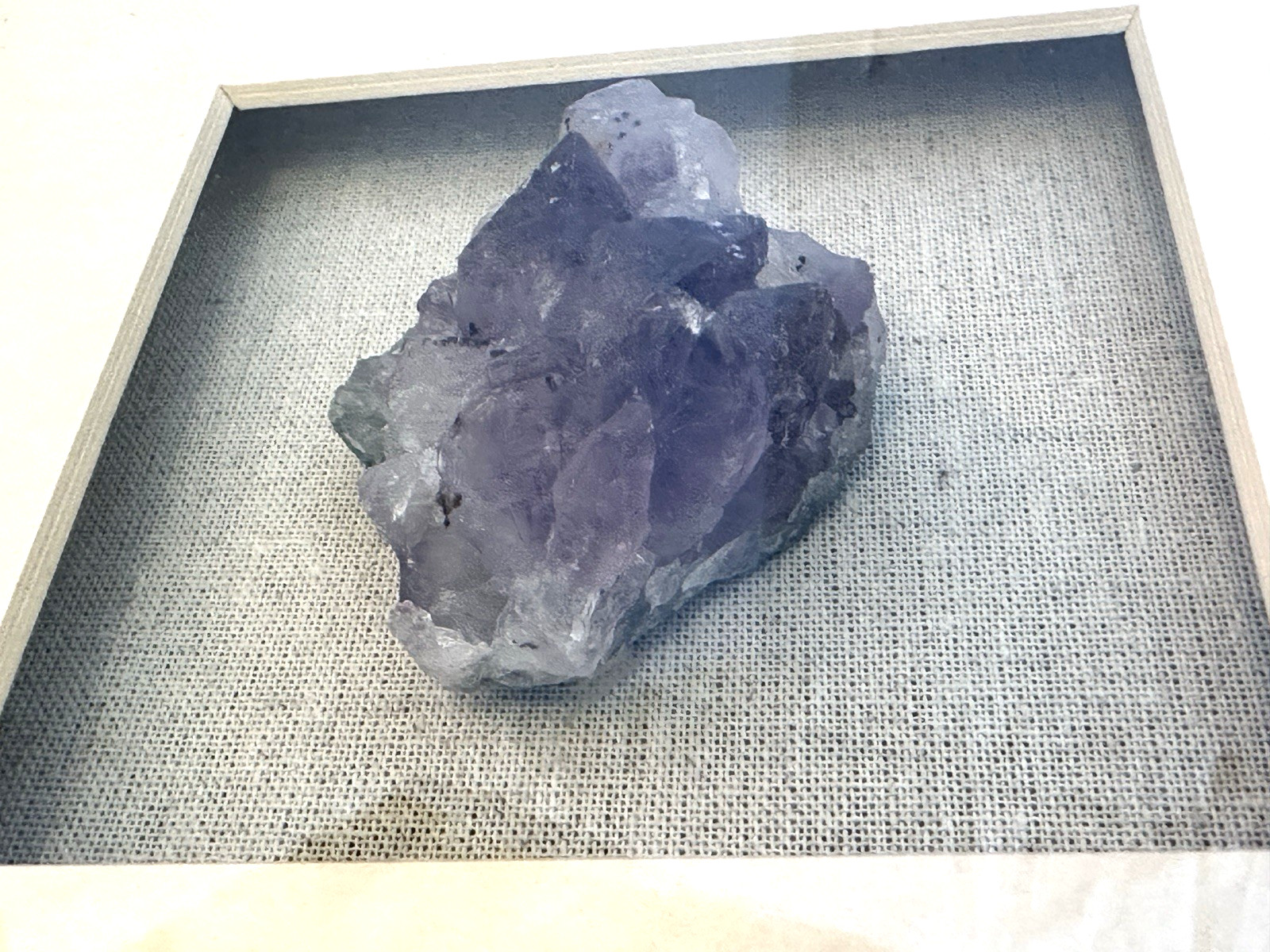 Amethyst Stone Framed In Shadow Box Beveled Mat Linen Backing 12”x12”x2.5” 4lbs