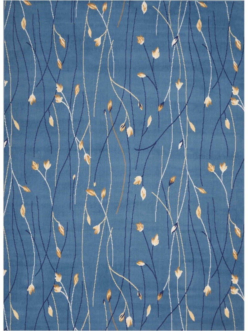 Bliss Blue Botanical Vine Floral Contemporary Round Area Rug Modern 5’ x 7’ Rug